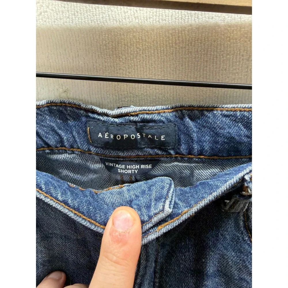 Aeropostale Denim Shorts Womens 6 Blue  Distressed High Rise Shorty 3504
